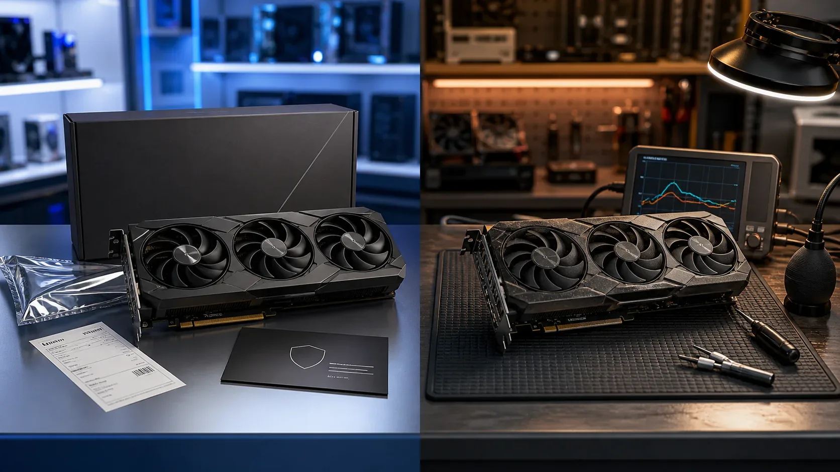 Perbandingan GPU baru dengan kemasan dan GPU bekas yang sedang diuji