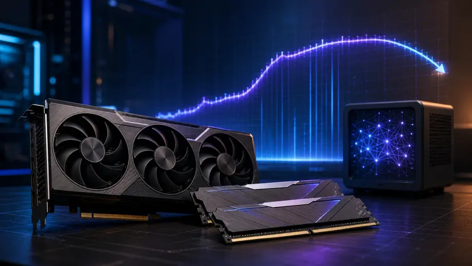 RAM dan kartu grafis di depan grafik harga serta mini PC AI